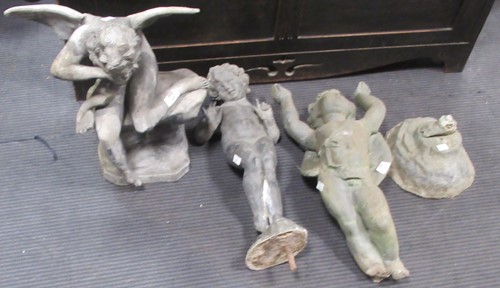 Lot 695 - A lead garden statue of an angel, 51cm high;...