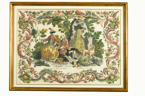 Lot 19 - A suite of four decorative hand coloured engravings, 18th century