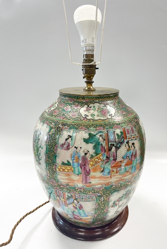 Lot 38 - A Cantonese porcelain famille rose vase, now converted to a lamp