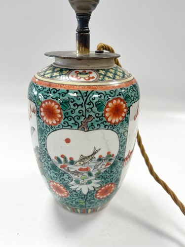 Lot 32 - A Chinese famille verte table lamp, now converted to a lamp