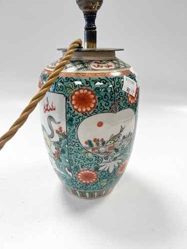 Lot 32 - A Chinese famille verte table lamp, now converted to a lamp