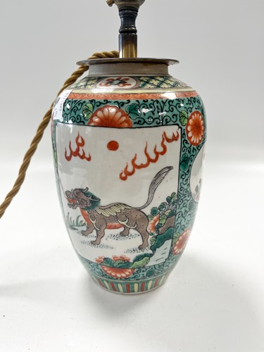 Lot 32 - A Chinese famille verte table lamp, now converted to a lamp