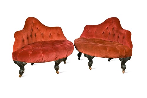 Lot 596 - A pair of Victorian walnut conversation seats