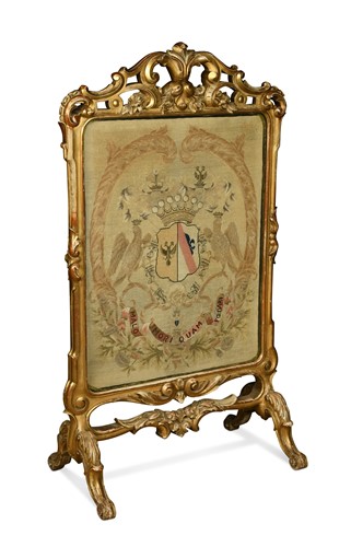 Lot 280 - A Rococo style needlepoint fire guard with...