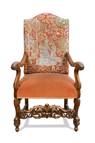 Lot 501 - A Baroque style walnut and beech armchair, early 20th century