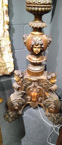 Lot 2 - A large Venetian carved giltwood and polychromed torchere standard lamp, 19th century