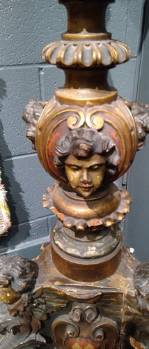 Lot 2 - A large Venetian carved giltwood and polychromed torchere standard lamp, 19th century