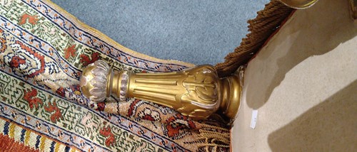 Lot 18 - A button upholstered and giltwood long stool,  19th century