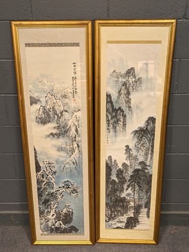Lot 413 - Two Chinese scroll paintings, both depicting...