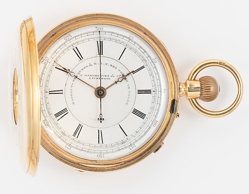 Lot 241 - J. Hargreaves & Co., Liverpool - A late 19th century 18ct gold chronograph half hunter pocket watch