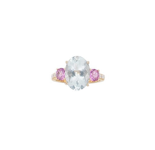 Lot 163 - An aquamarine, pink sapphire and diamond set ring