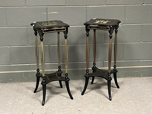 Lot 586 - A pair of Edwardian style ebonised and parcel...