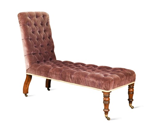 Lot 713 - A velvet upholstered chaise longue, 19th century