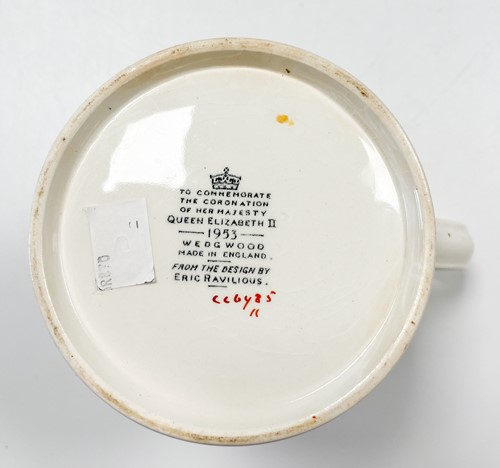 Lot 15 - Eric Ravilious for Wedgwood, a Queen Elizabeth II commemorative coronation mug, 1953