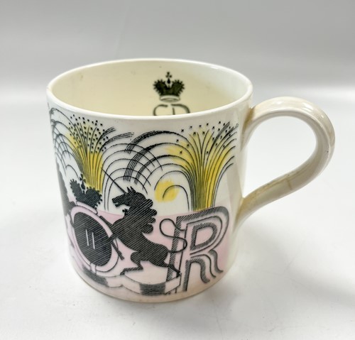 Lot 15 - Eric Ravilious for Wedgwood, a Queen Elizabeth II commemorative coronation mug, 1953