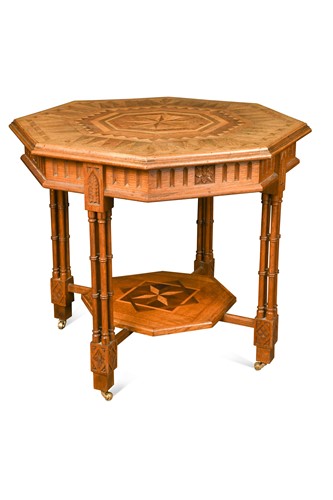 Lot 597 - A late Victorian oak and parquetry inlaid centre table