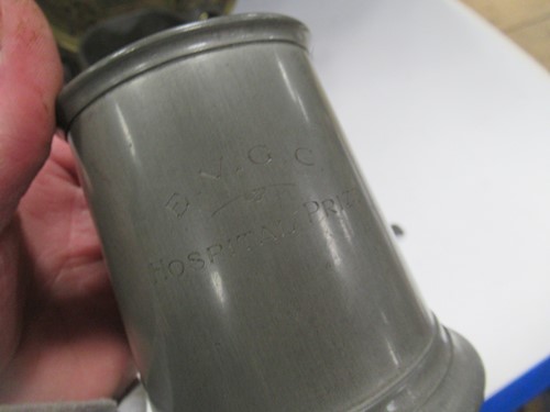 Lot 5 - Six antique pewter mugs marked with standard...