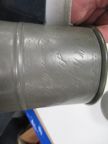 Lot 5 - Six antique pewter mugs marked with standard...
