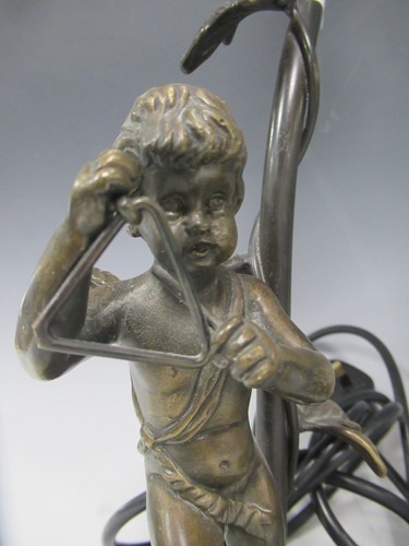 Lot 31 - A pair of modern bronze cherub table lamps,...