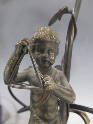 Lot 31 - A pair of modern bronze cherub table lamps,...