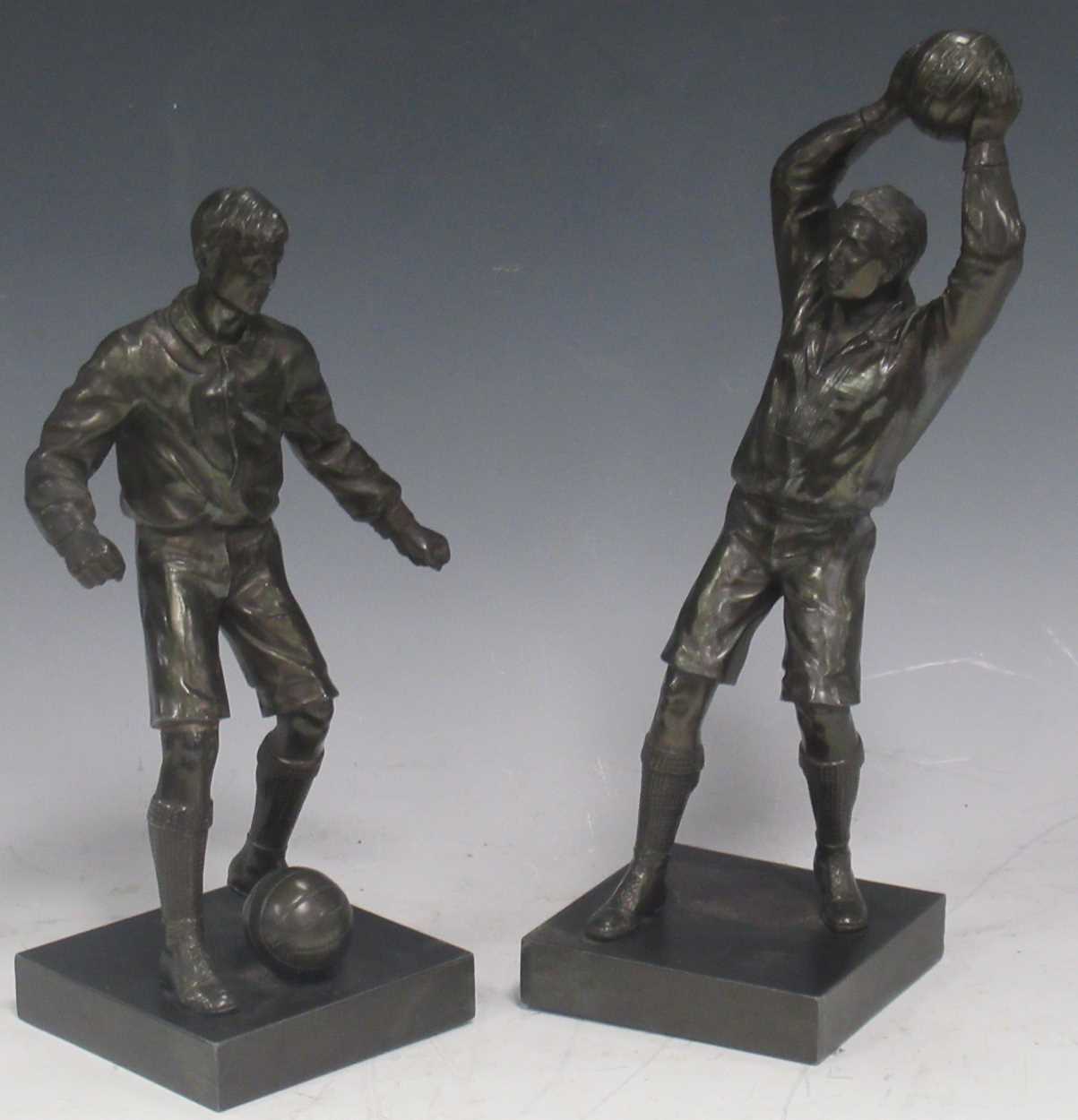 Lot 3 - Two bronzed metal footballer figures, 34cm high