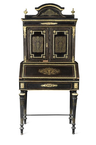Lot 579 - A French ebonised and brass inlaid bureau cabinet, 19th century