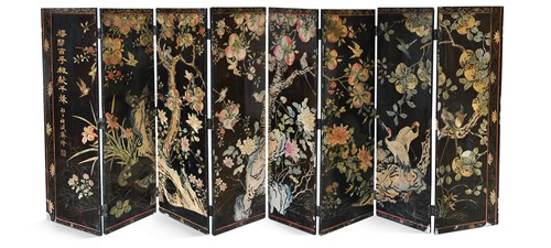 Lot 23 - An eight panel lacquered screen, Qing period