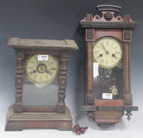Lot 105 - Two small continental century wall clocks with...