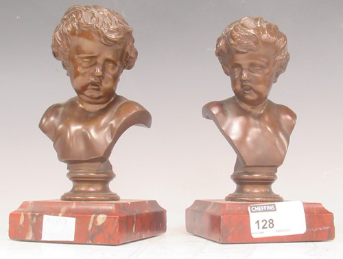 Lot 128 - Pair of late 19th century small bronzed busts...