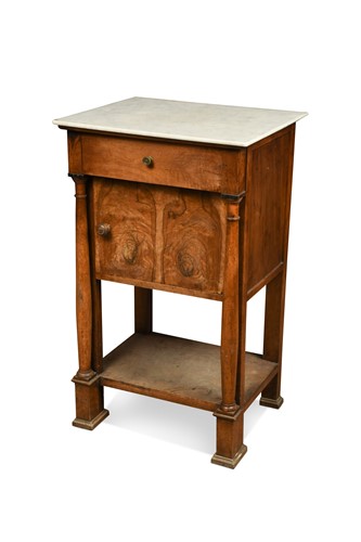 Lot 728 - A Continental marble top night cupboard, 19th century