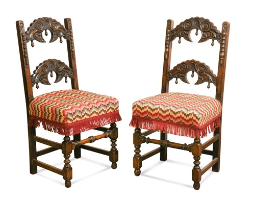 Lot 628 - A set of six 17th century style carved oak dining chairs, circa 1900