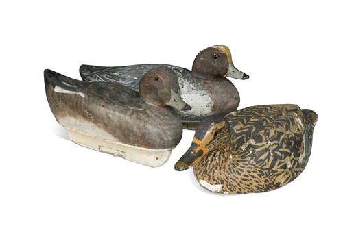 Lot 465 - A group of three wooden decoy ducks, early 20th century