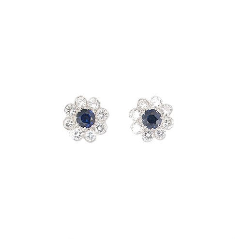 Lot 170 - A pair of sapphire and diamond cluster ear studs