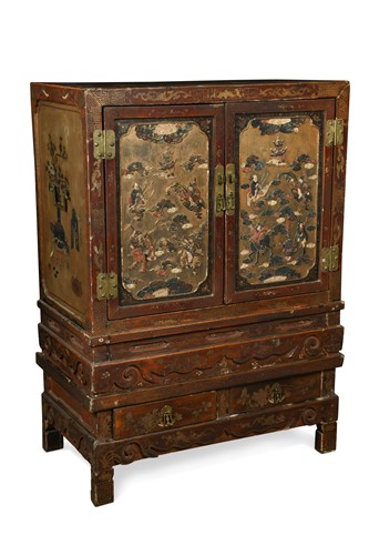 Lot 653 - A Chinese polychrome painted cabinet on stand