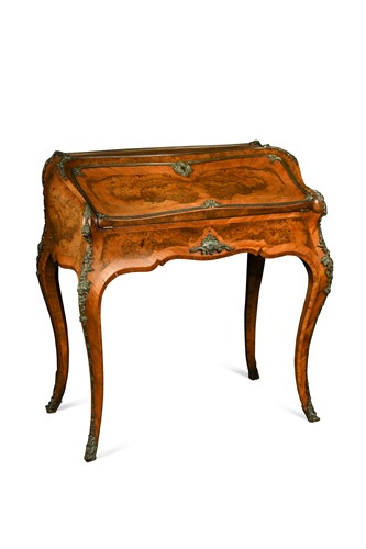 Lot 622 - A Louis XV style walnut and kingwood bureau de dame, 19th century