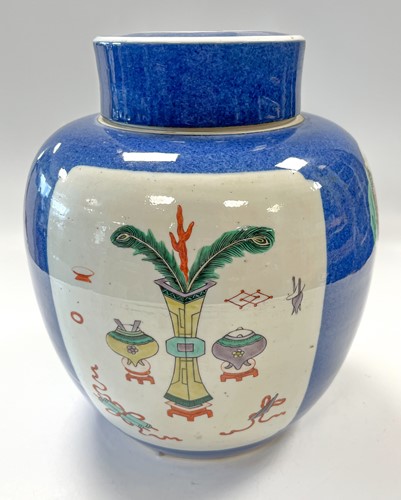 Lot 35 - A Chinese famille verte porcelain ginger jar and cover, Qing Dynasty, 19th century