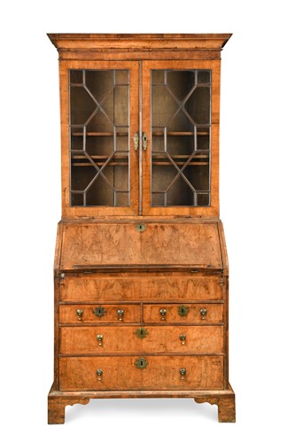 Lot 515 - A walnut bureau bookcase, 18th century