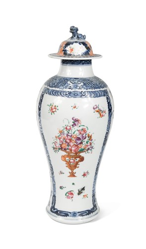 Lot 20 - A Chinese famille rose baluster porcelain vase and cover, Chen Lung, circa 1780