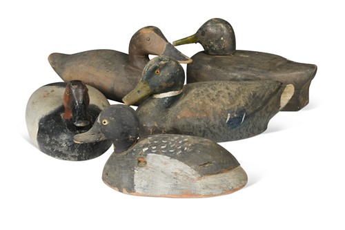 Lot 466 - Five painted decoy ducks, 20th century