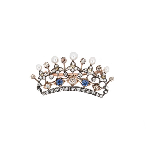 Lot 169 - An early 20th century diamond, sapphire and pearl brooch