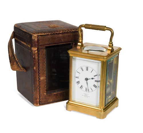 Lot 606 - A repeating carriage clock marked 'Examined by Dent, Cockspur Street, London', early 20th century