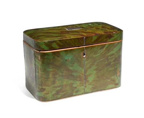 Lot 339 - A George III green-stained tortoiseshell tea caddy