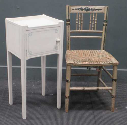 Lot 649 - A French painted pot cupboard and a Regency...