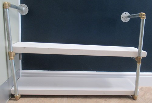 Lot 539 - A pair of steel pipe industrial wall shelving...