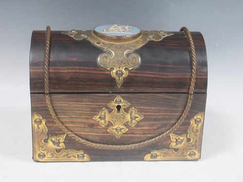 Lot 51 - Brass bound rosewood domed top casket, roped...