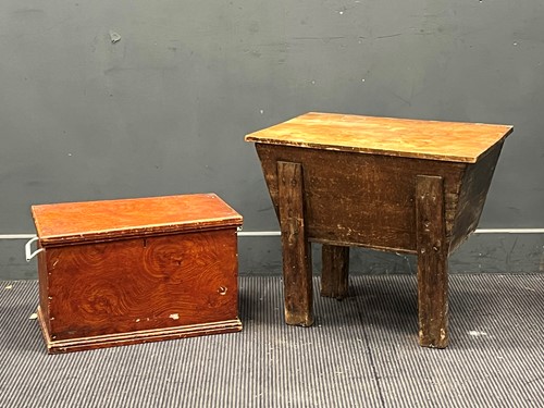 Lot 544 - A 19th century lidded pine dough bin, set on...