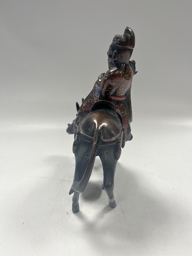 Lot 163 - A Chinese painted bronze figure or censer of a Confucian scholar on horseback, early 20th century