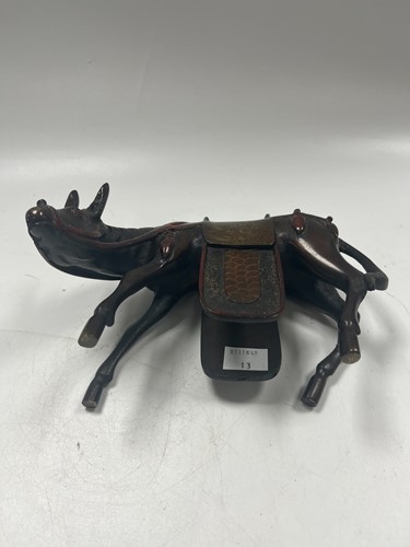 Lot 163 - A Chinese painted bronze figure or censer of a Confucian scholar on horseback, early 20th century