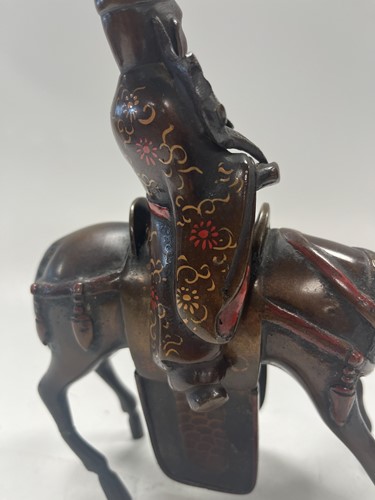 Lot 163 - A Chinese painted bronze figure or censer of a Confucian scholar on horseback, early 20th century