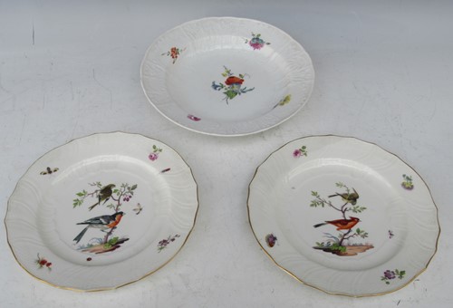 Lot 5 - A pair of Meissen plates painted with birds...